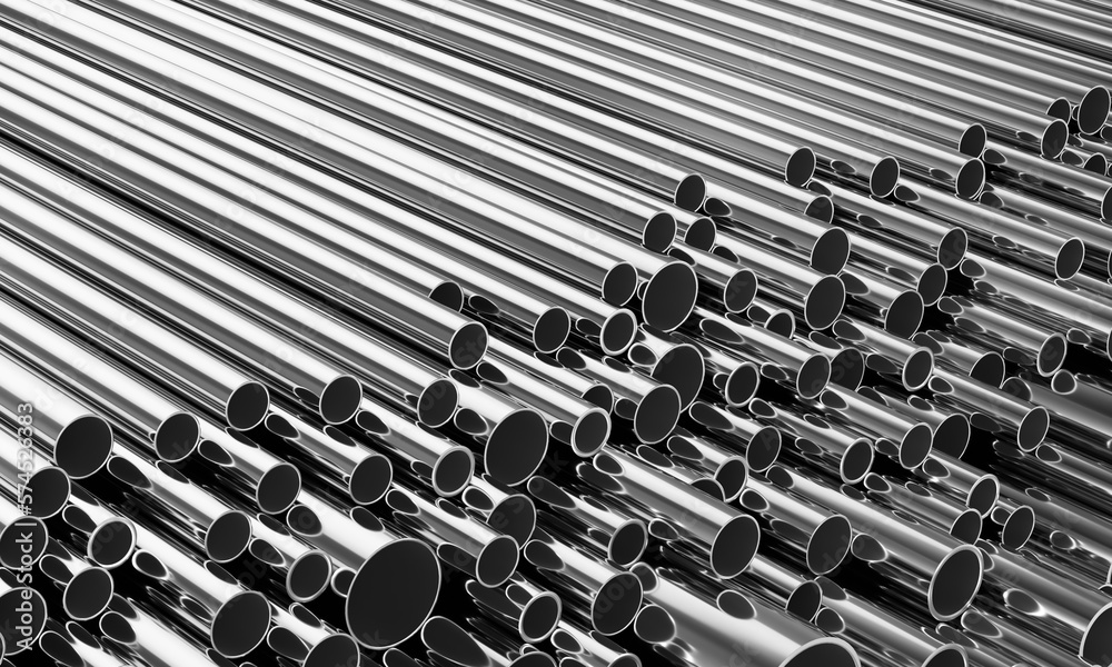 Metal pipes of various diameters. 3d illustration