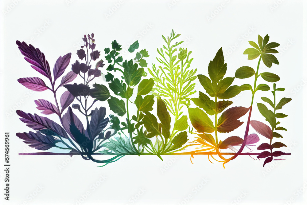 Set of healing herbs on white background