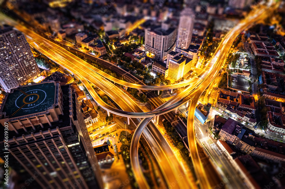 Aerial photography China Qingdao city bridge night view