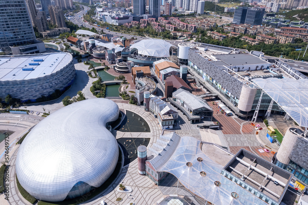 Aerial photography of modern urban architecture scenery in Qingdao, China