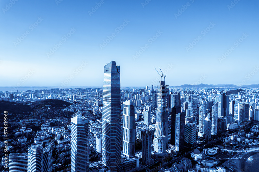 Aerial photography of modern urban architecture scenery in Qingdao, China