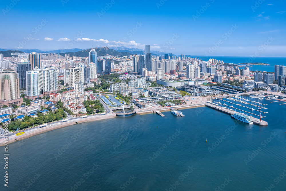 Aerial photography of modern urban architecture scenery in Qingdao, China