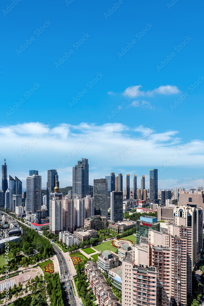 Aerial photography of modern urban architecture scenery in Qingdao, China