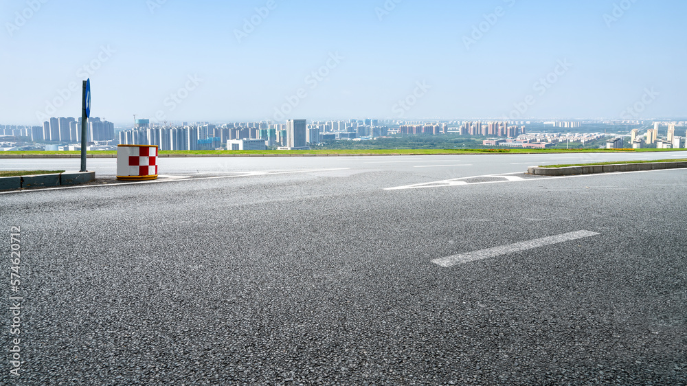 road and city buildings background