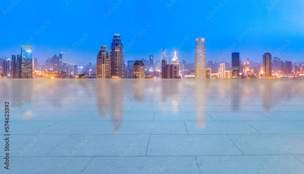 Aerial photography of skyline night scene of Tianjin urban architectural landscape