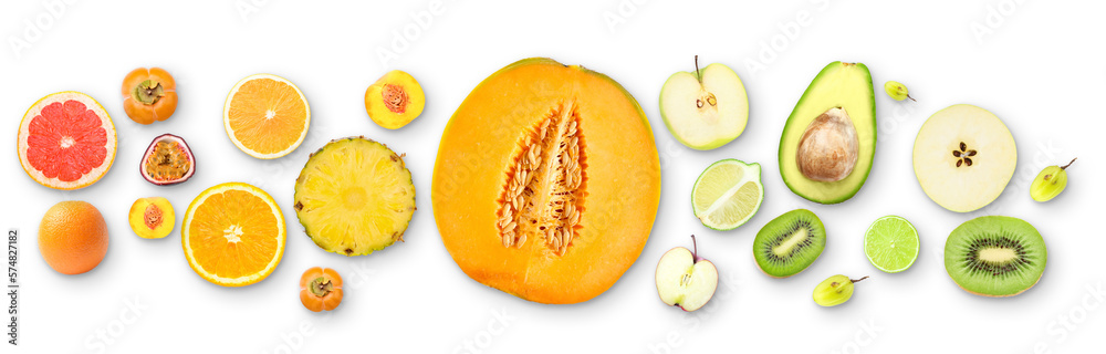 Set of ripe juicy fruits isolated on white