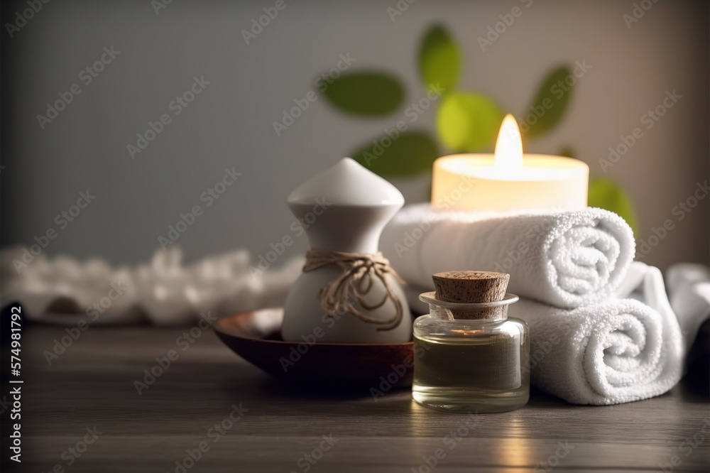 AI Generative image, spa accessory composition set in spa hotel , beauty wellness center . Spa produ