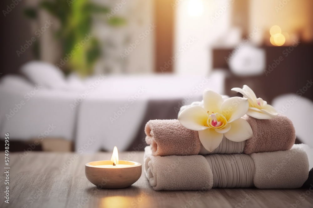 AI Generative image, spa accessory composition set in spa hotel , beauty wellness center . Spa produ