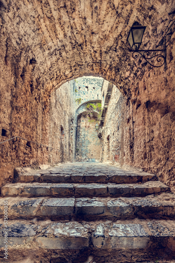 Ancient stairs in Doria Castle in Porto Venere, Italy.