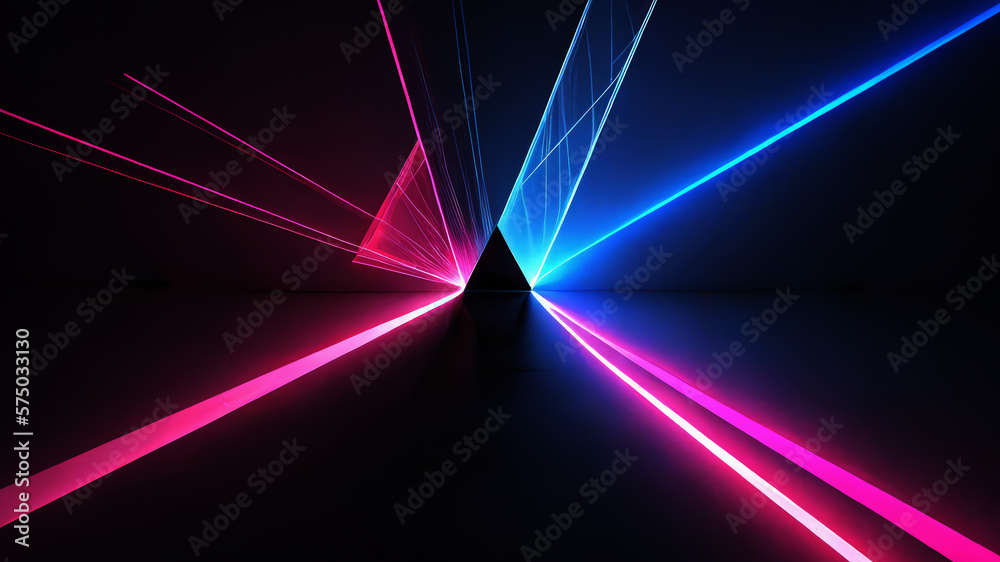 Colorful laser light glow in the dark room. 3D Illustration.