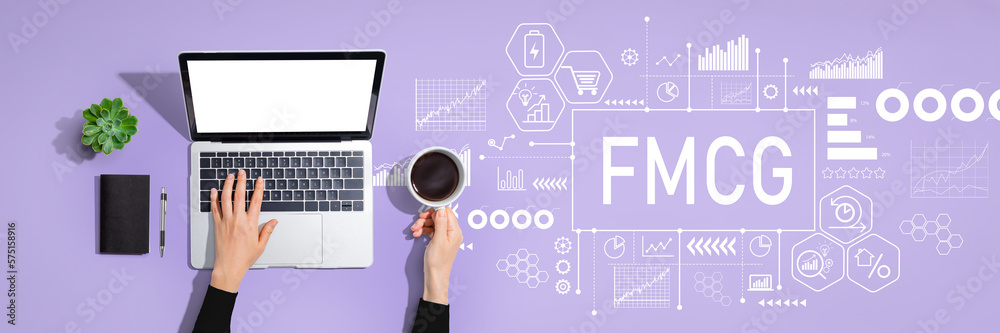 FMCG - Fast Moving Consumer Goods theme with person using a laptop computer