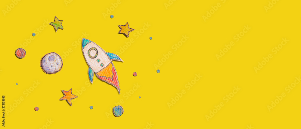 Space exploration theme with rocket and star drawings