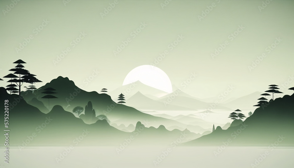 mountain landscape japanese zen theme generative ai