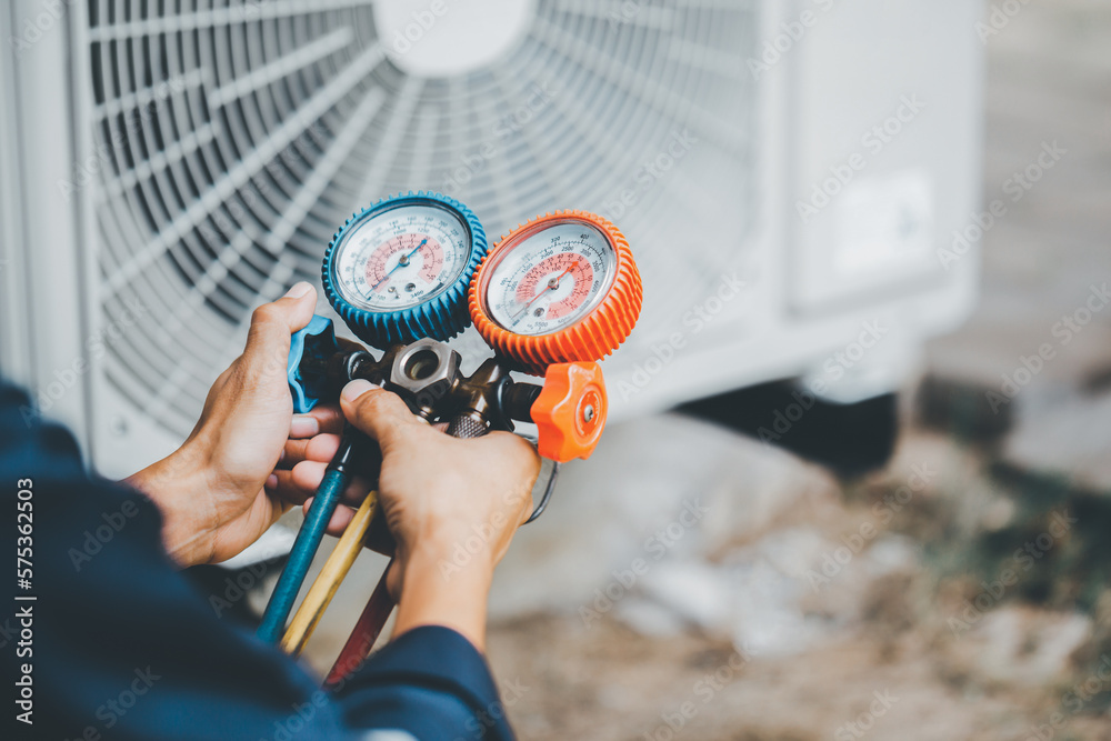 Air Conditioning Technician and A part of preparing to install new air conditioner.