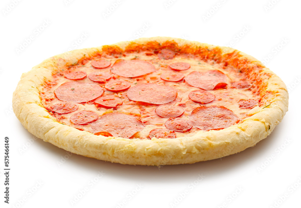 Delicious pepperoni pizza isolated on white background