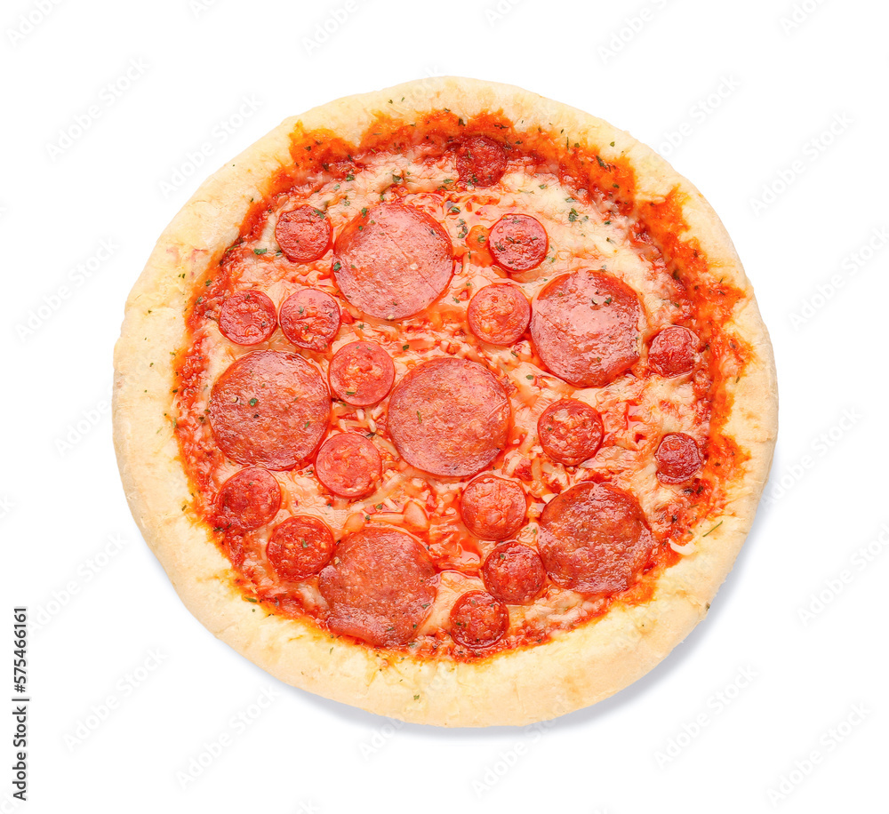 Delicious pepperoni pizza isolated on white background