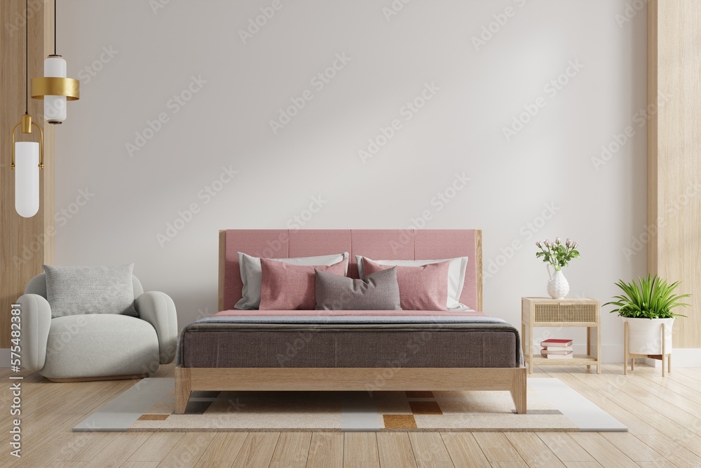 Cozy bedroom interior wall mockup with armchair and accessories decorate the room.