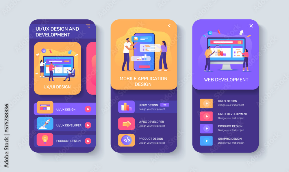 UX UI design for mobile application colorful vector illustration 