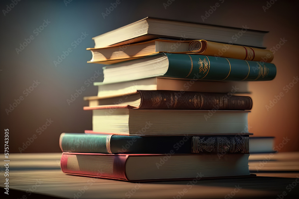 A stack of hardcover literary books. Illustration AI Generative