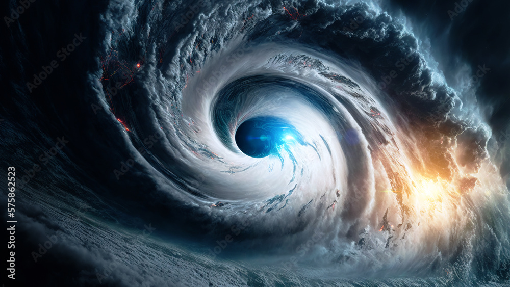 View of a cyclone eye from space. Giant hurricane background. Generative ai