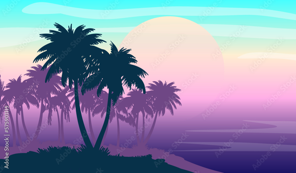 beach scene vector illustration