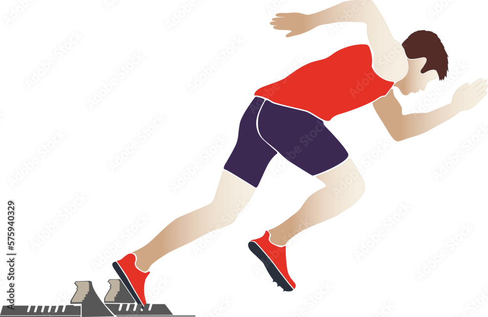 start sprinter athlete runner starting blocks vector illustration