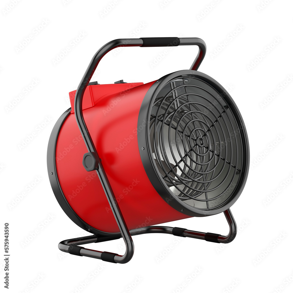 Red cylinder electric fan heater on transparent background