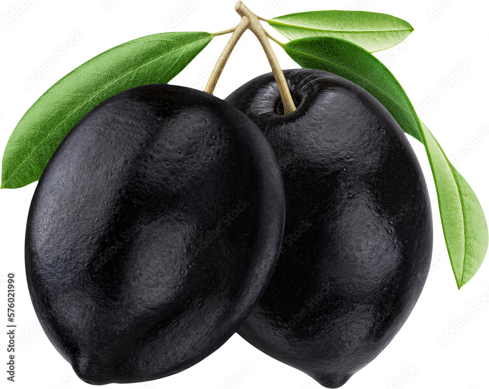 Black olives with leaves isolated