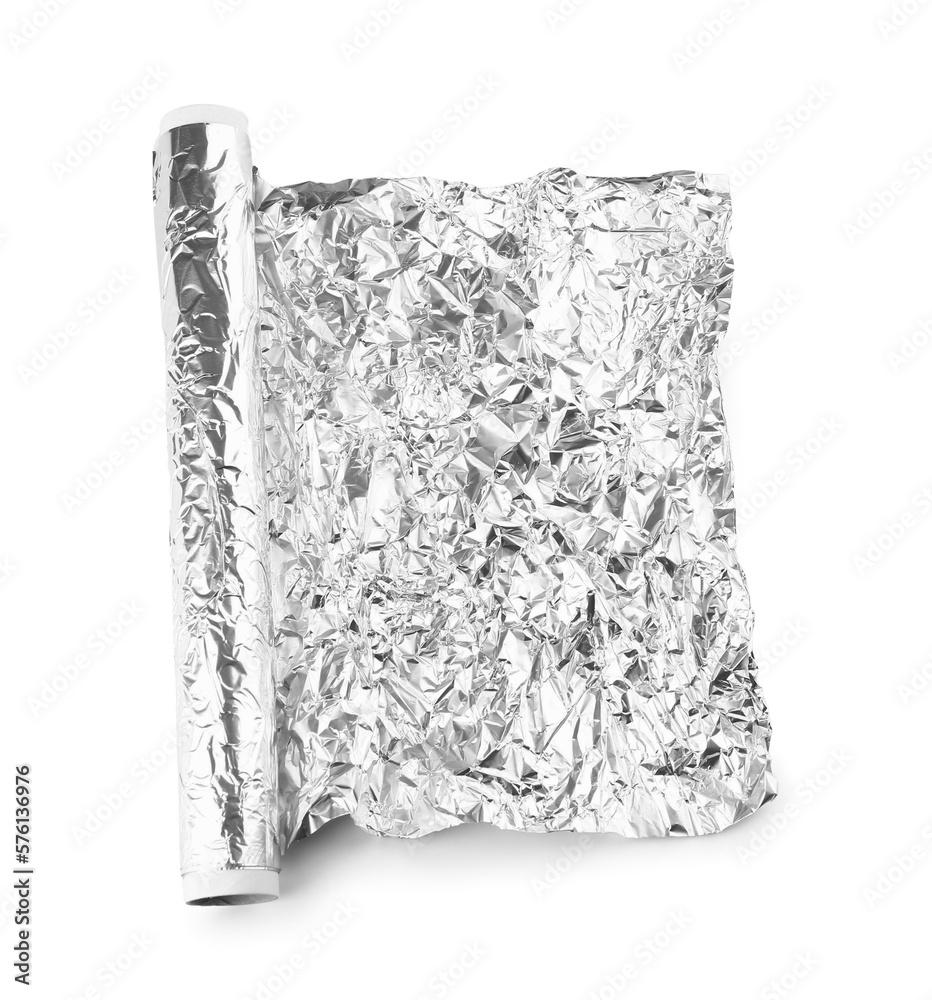 Roll of aluminium foil isolated on white background