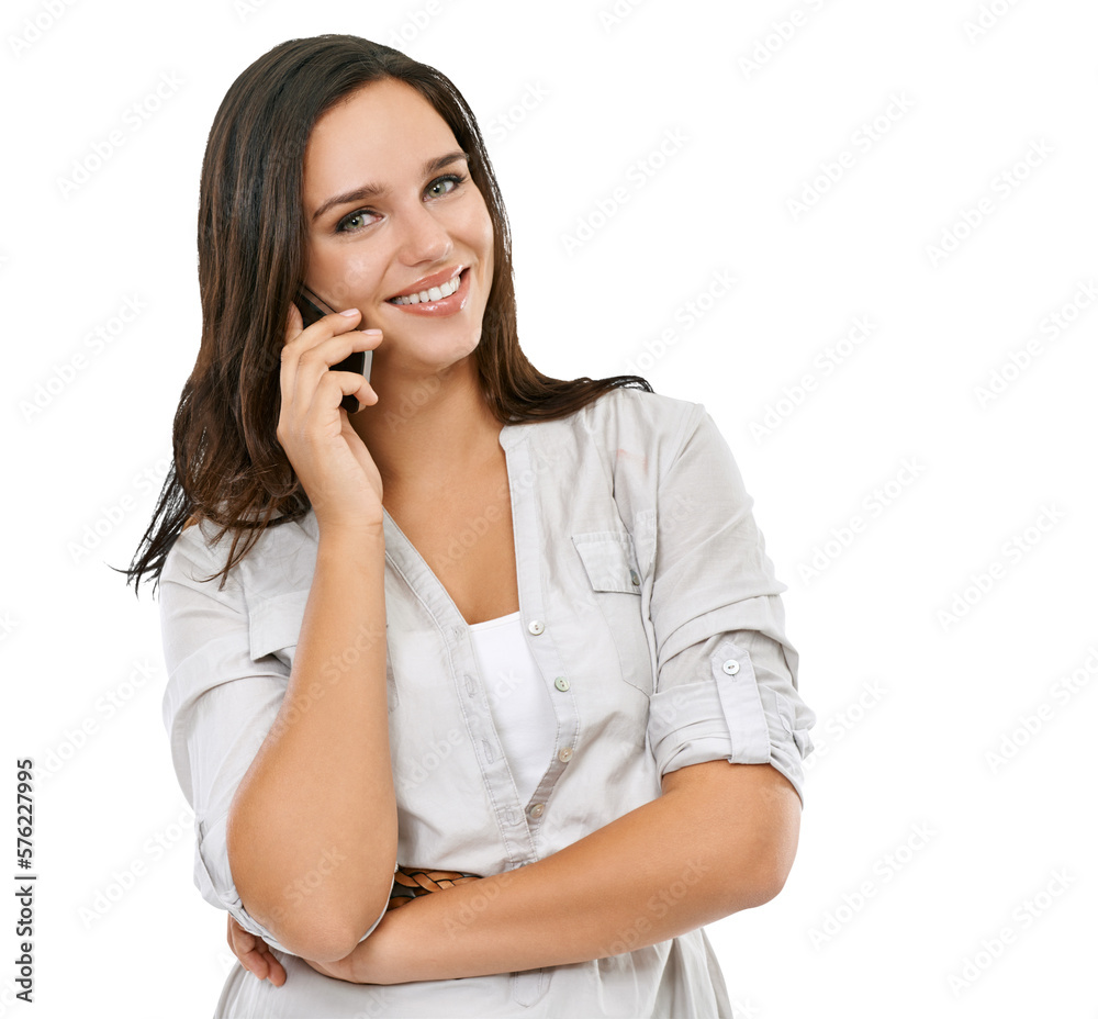 A young female model or a digital smartphone user speaking, networking, or talking to mobile contact