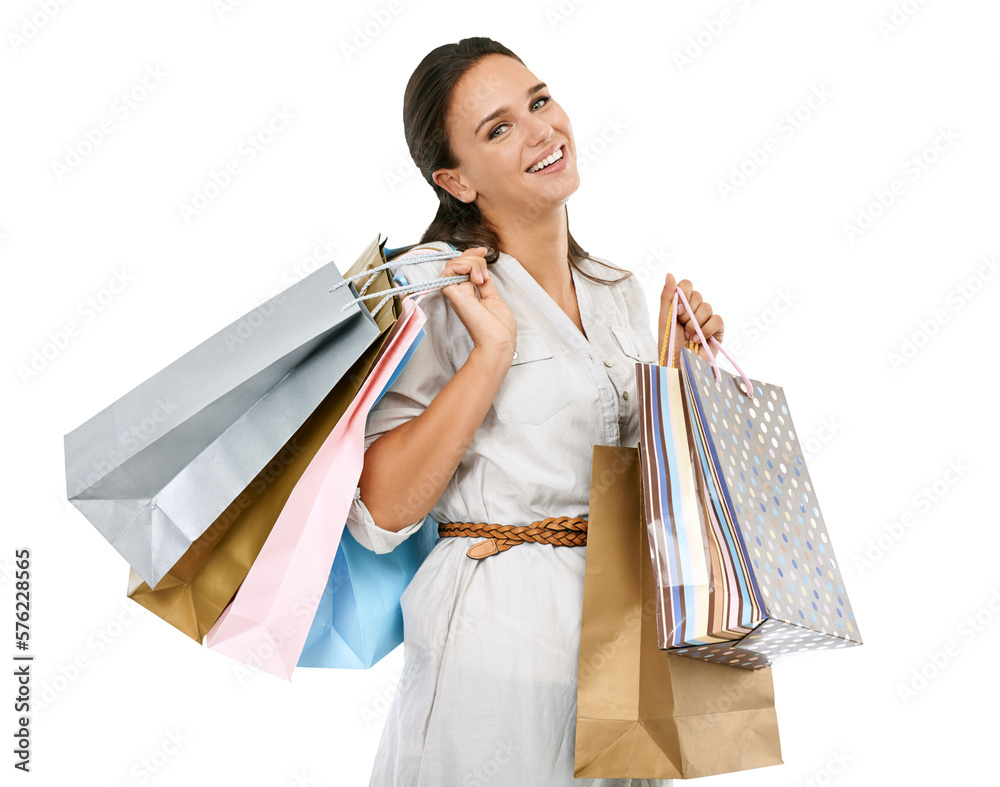 A shop addict woman or a happy customer with a paper bag at a retail and fashion store shopping for 