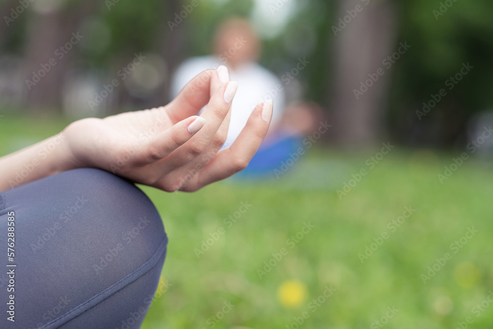 Close up woman hand with mudra gesture