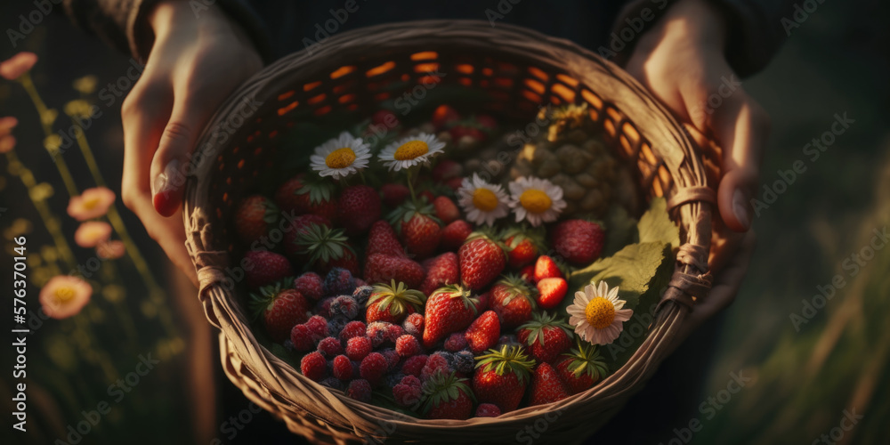 Freshly Picked Strawberries: A Shot of Natures Delicious and Healthy Bounty AI Generative