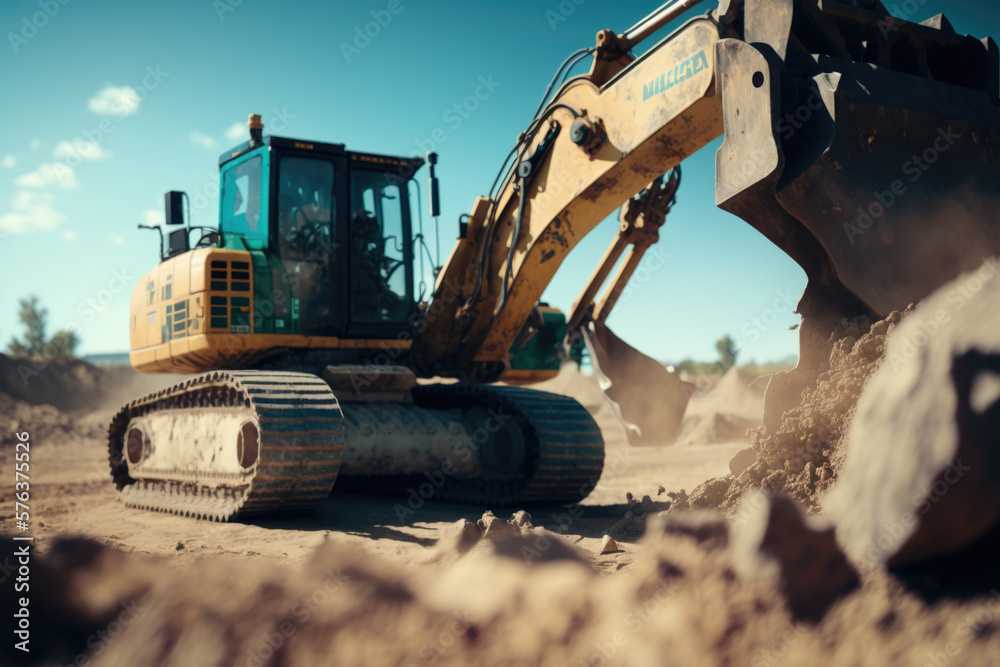 excavator at work in the quarry ai generative