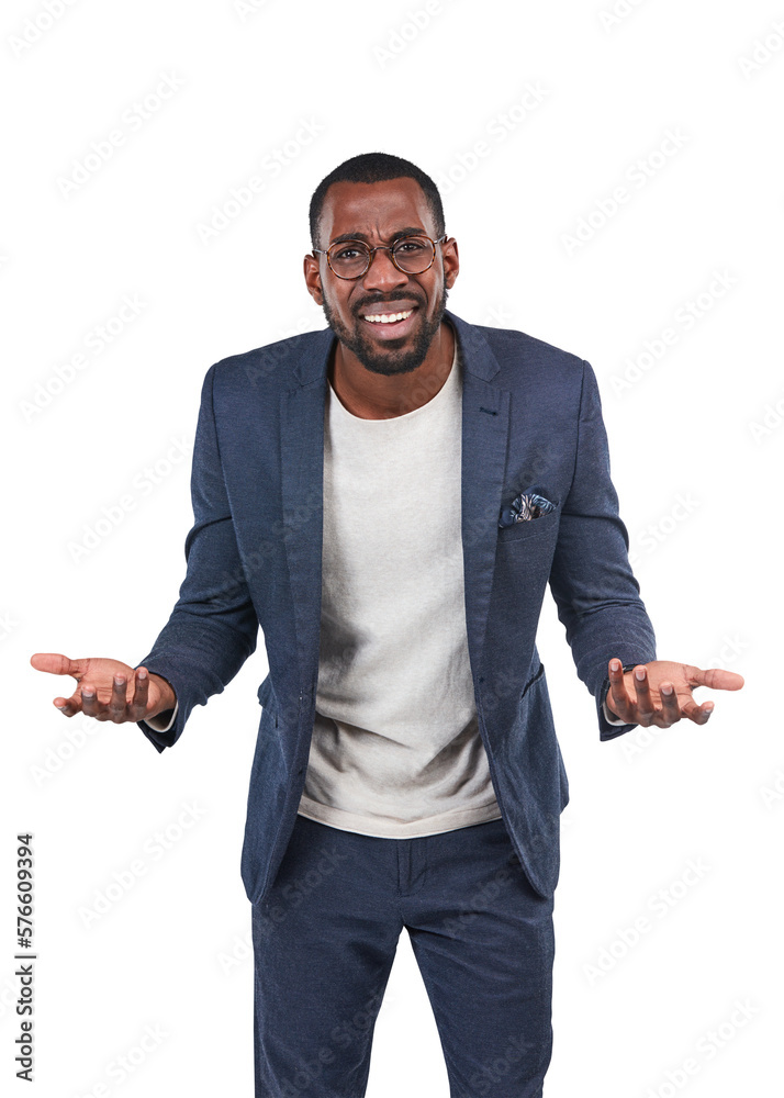 A young African business person or a professional insurance agent wearing a suit and glasses giving 