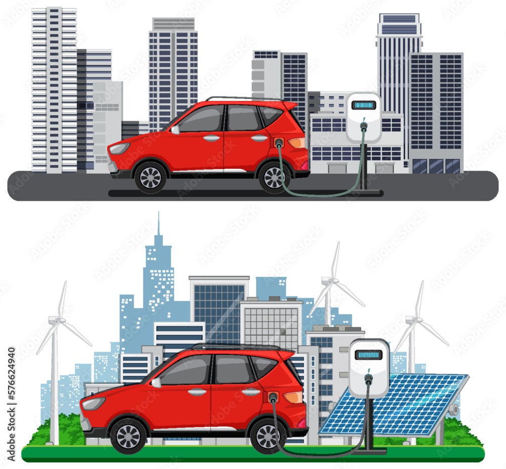 EV charging station with electric car