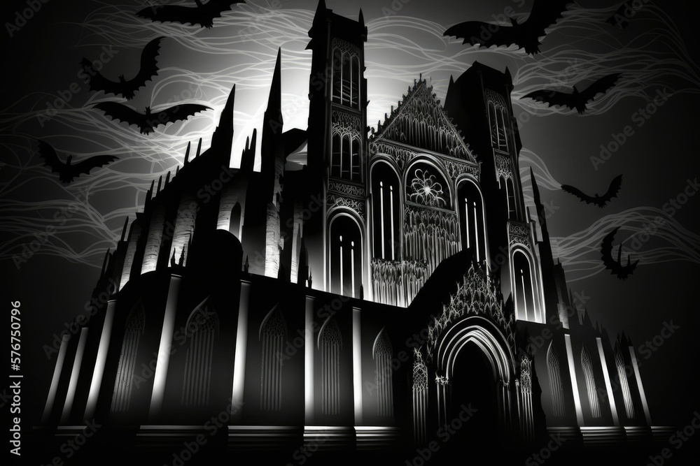 The intricate design of the massive cathedral from the Middle Ages. feeling gloomy and dark. Generat