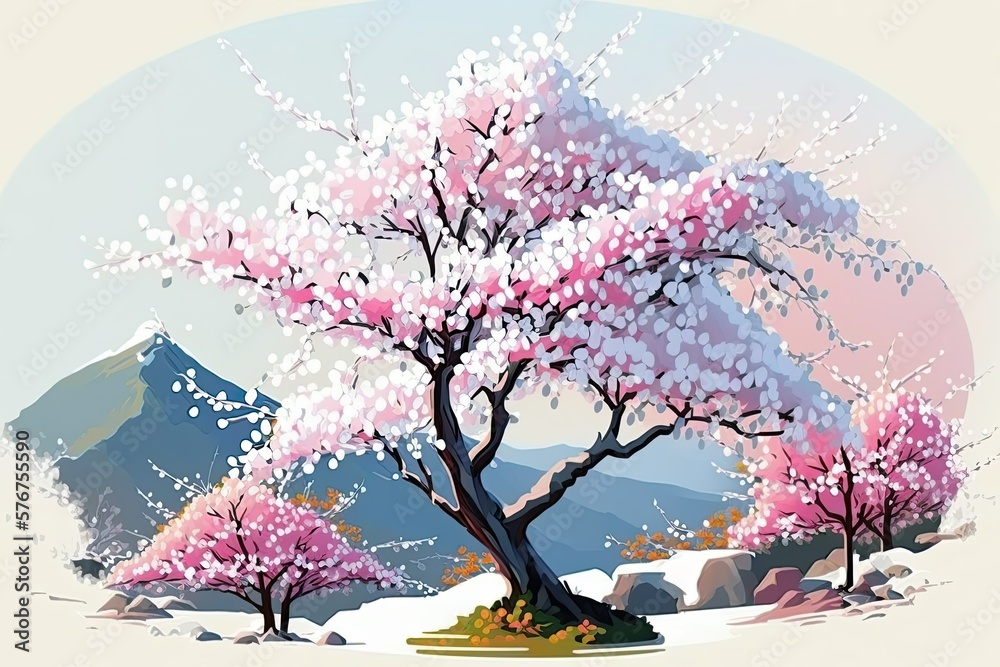 Wintertime blossoming of the wild Himalayan cherry, Prunus cerasoides, in Thailands Royal Agricultu