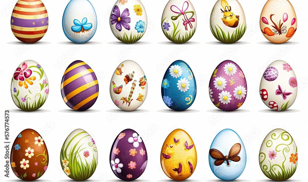  a bunch of different colored easter eggs with flowers and butterflies on them, all in different sha