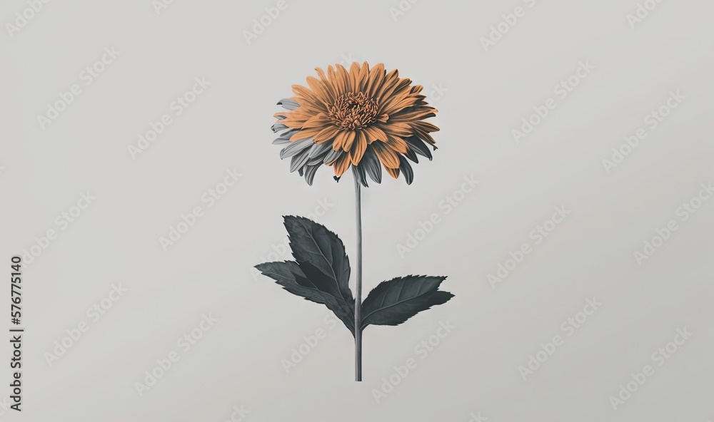  a single sunflower is shown in the middle of a gray background with a single flower in the middle o