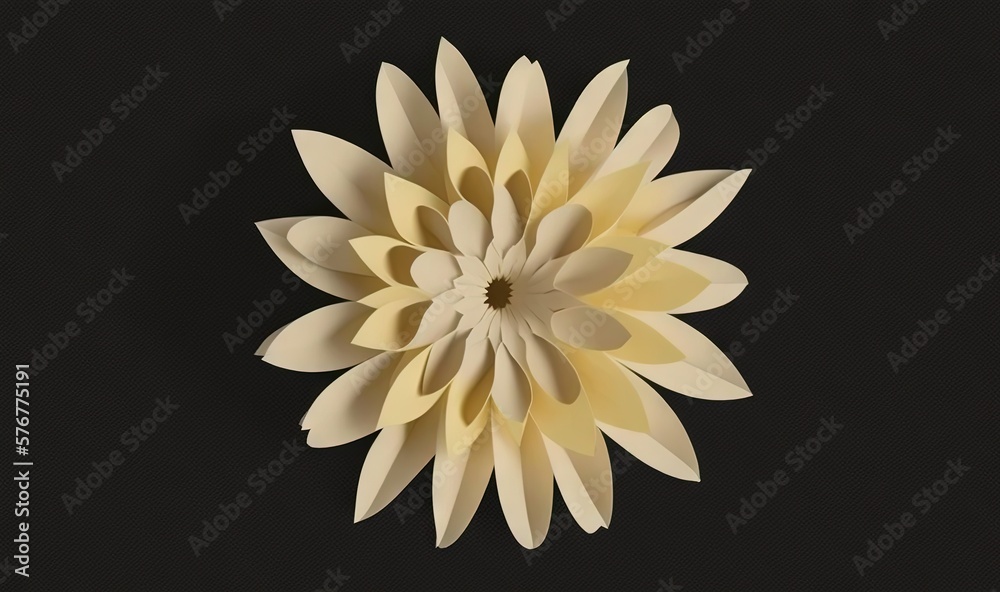  a paper flower on a black background with a white center and a brown center on the center of the fl