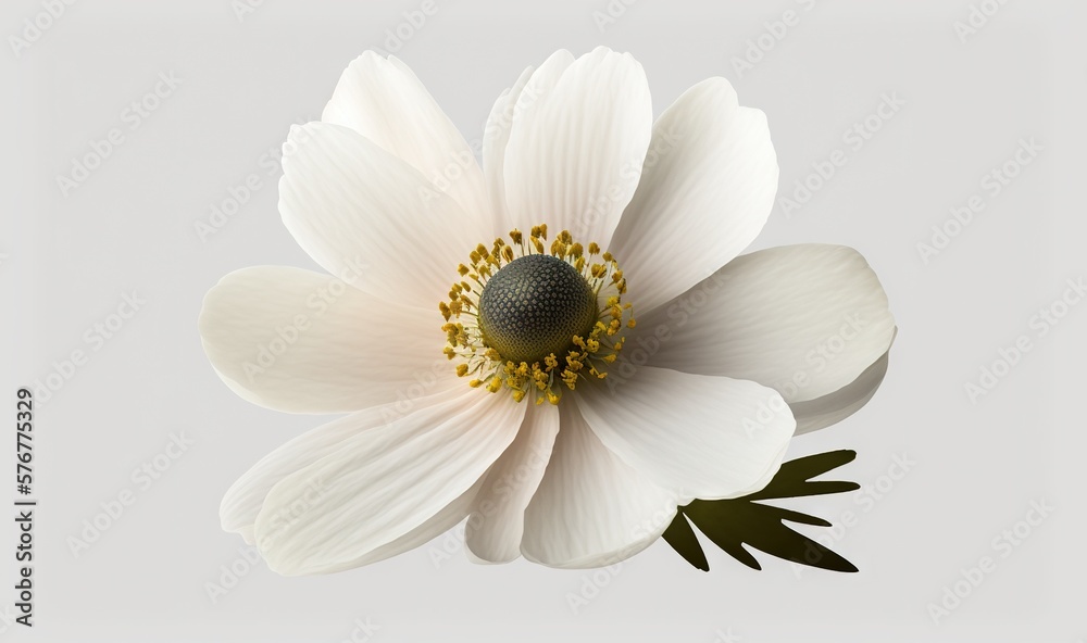  a white flower with a yellow center on a white background with a green center on the center of the 