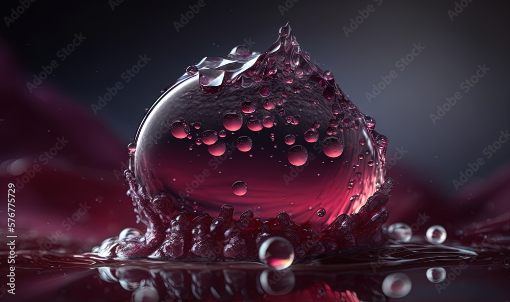  a drop of water is shown with a dark background and a pink flower in the middle of the drop is a da