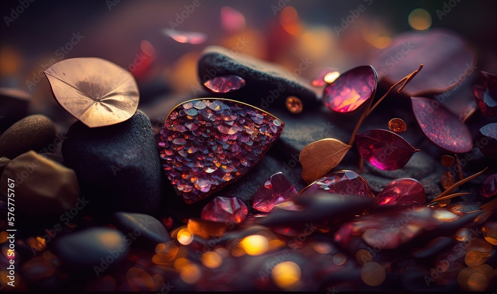  a close up of rocks and stones with a umbrella on top of them and a few other rocks and stones on t