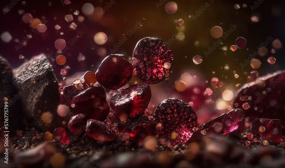  a bunch of red rocks sitting on top of a pile of rocks with drops of water on them and a black back