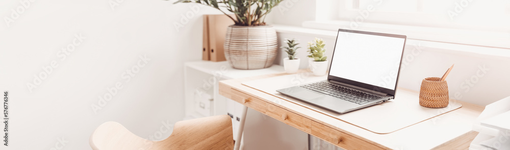 Panoramic view of the office workplace in modern style.