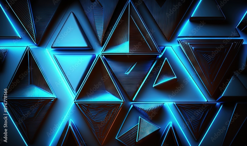  a blue abstract background with triangles and triangles in the middle of the image, with a black ba