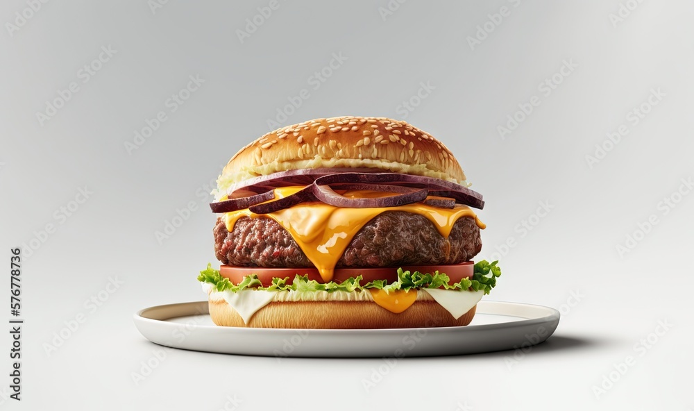  a cheeseburger on a plate on a white background with a gray background and a white background with 