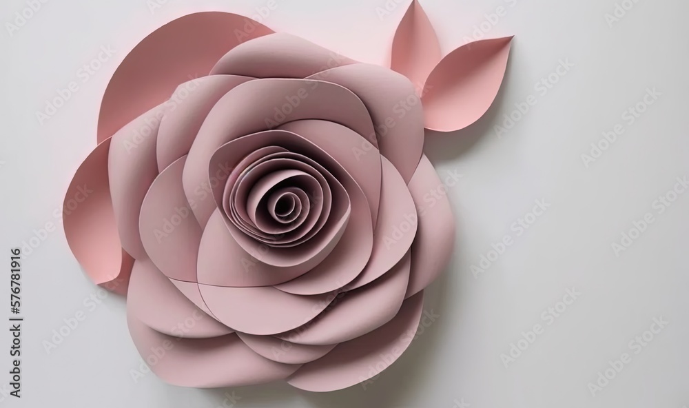  a pink paper flower on a white background with a pink background and a pink rose on the center of t