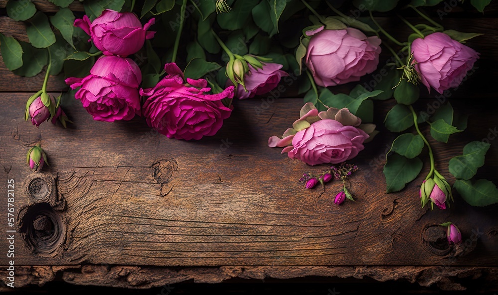  a bunch of pink flowers on a wooden surface with a piece of wood in the middle of the frame and a p